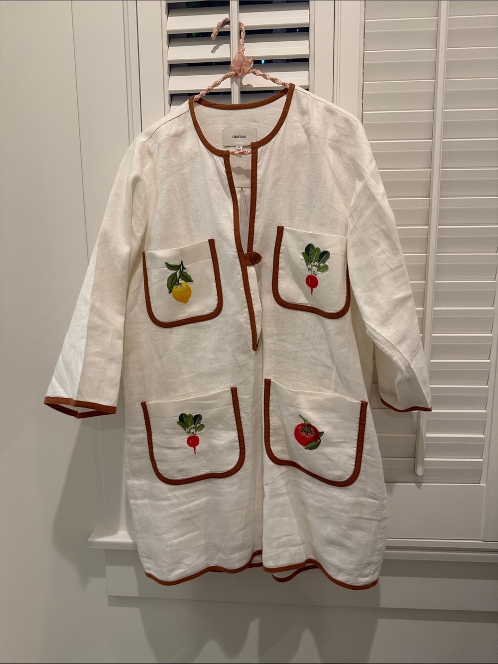 OROTON Vegetable Embroidered Tunic Linen with Pockets